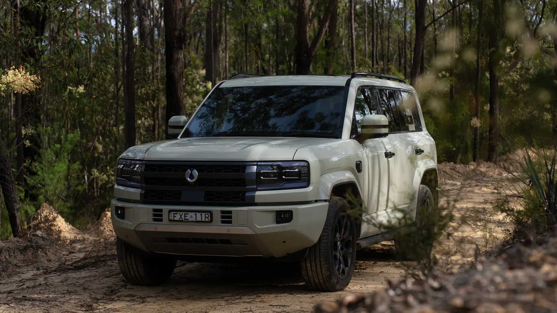 DENZA B5 Leopard, close front three-quarter, parked on dirt