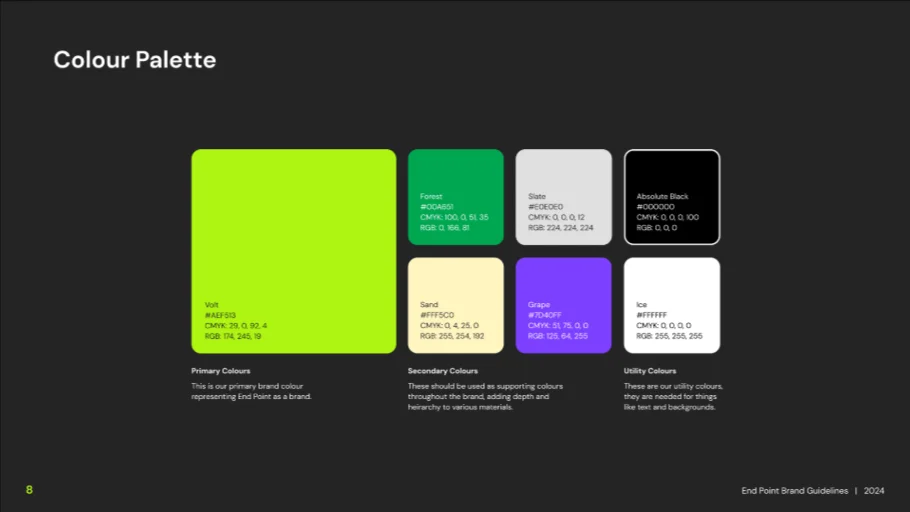 Colour palette with primary, secondary and utility colours