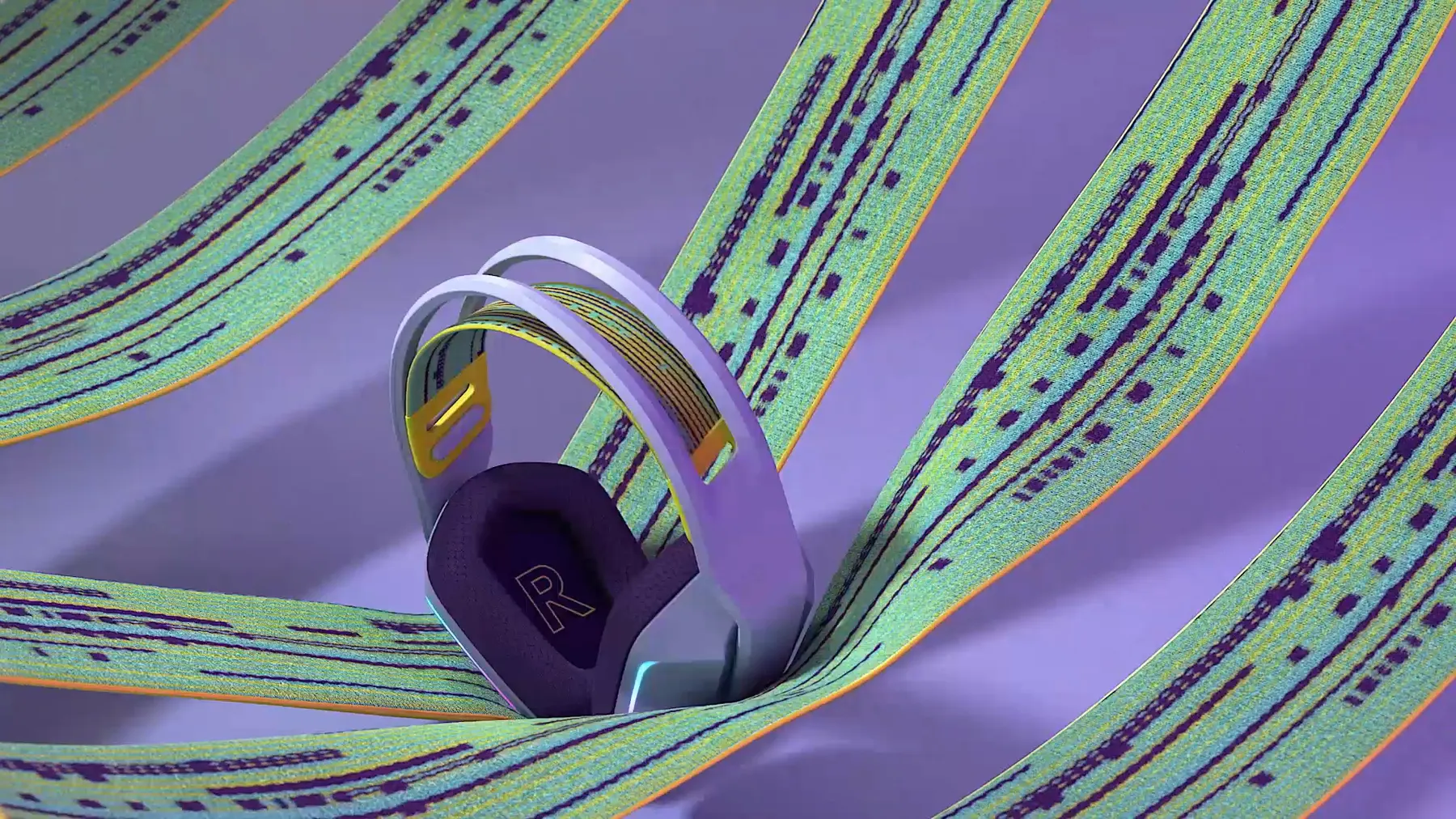 A Logitech G headset wrapped in circuit-board ribbons