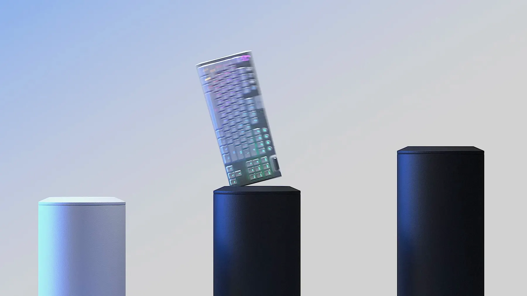 A keyboard tipping off a plinth